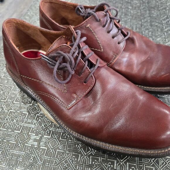 🐢 ECCO  Lisbon Plain Toe Cognac Brown Leather Oxford Shoes. Size EU42 US8-8.5 - Picture 13 of 13
